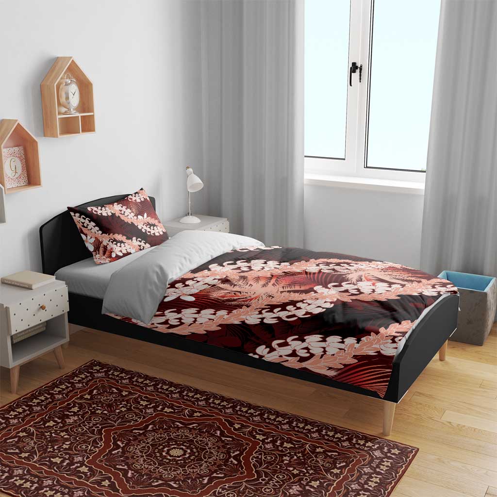Puakenikeni Maile Lei Bedding Set Frangipani Red Tropical Leaves LT01 - Polynesian Pride