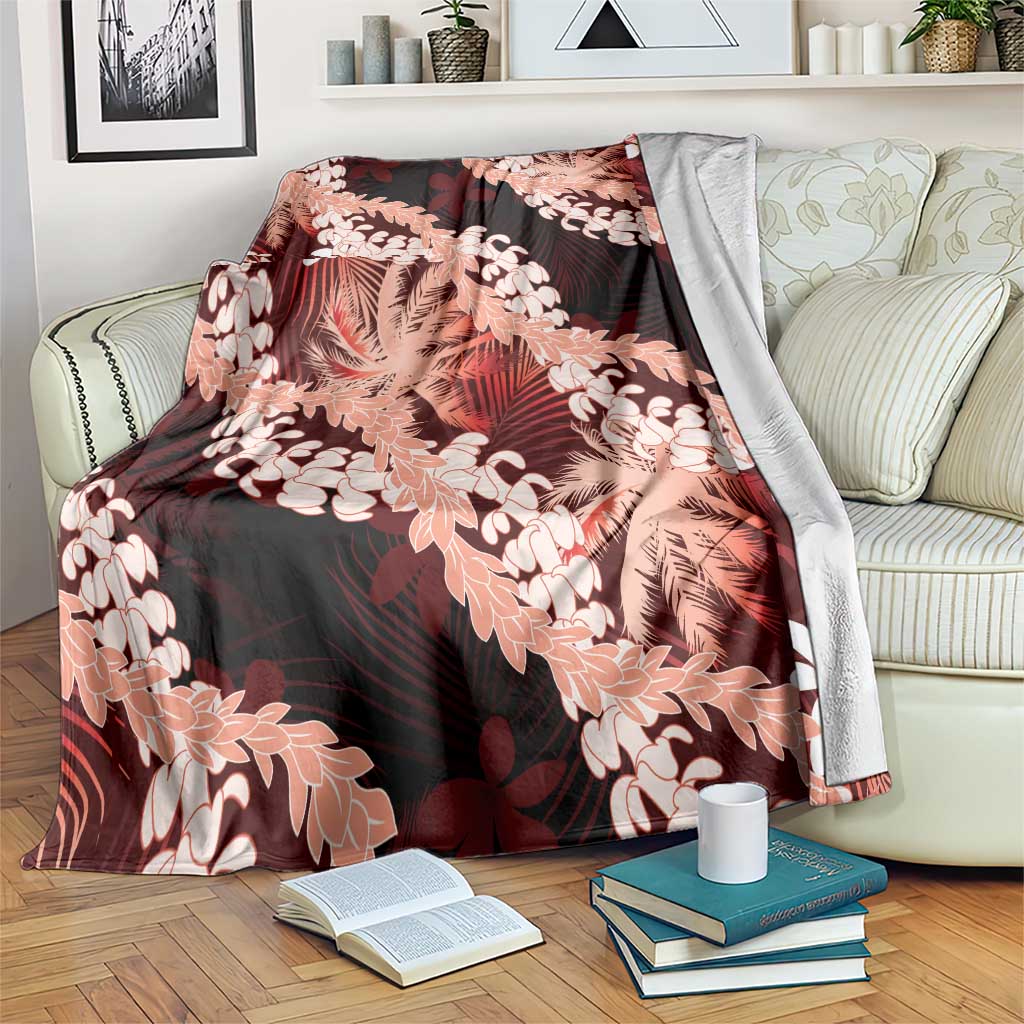 Puakenikeni Maile Lei Blanket Frangipani Red Tropical Leaves LT01 Red - Polynesian Pride