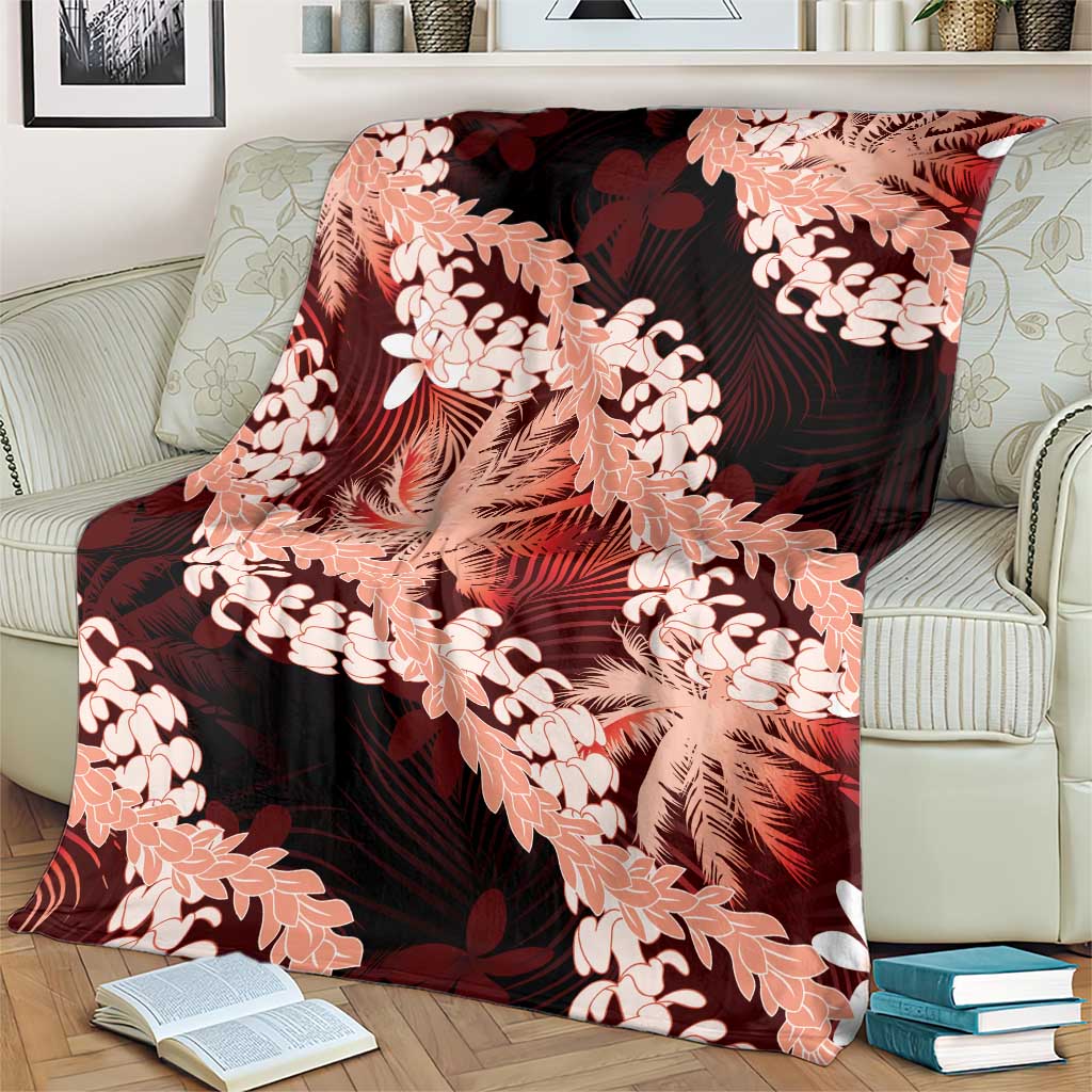Puakenikeni Maile Lei Blanket Frangipani Red Tropical Leaves LT01 - Polynesian Pride