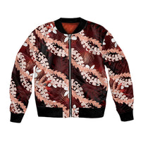 Puakenikeni Maile Lei Bomber Jacket Frangipani Red Tropical Leaves LT01 Unisex Red - Polynesian Pride