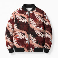 Puakenikeni Maile Lei Bomber Puffer Jacket Frangipani Red Tropical Leaves LT01 Unisex Red - Polynesian Pride