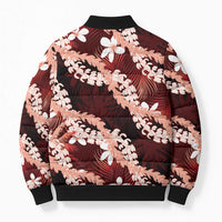 Puakenikeni Maile Lei Bomber Puffer Jacket Frangipani Red Tropical Leaves LT01 - Polynesian Pride