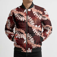 Puakenikeni Maile Lei Bomber Puffer Jacket Frangipani Red Tropical Leaves LT01 - Polynesian Pride