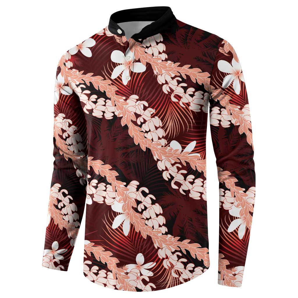 Puakenikeni Maile Lei Button Sweatshirt Frangipani Red Tropical Leaves LT01 - Polynesian Pride