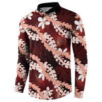 Puakenikeni Maile Lei Button Sweatshirt Frangipani Red Tropical Leaves LT01 - Polynesian Pride