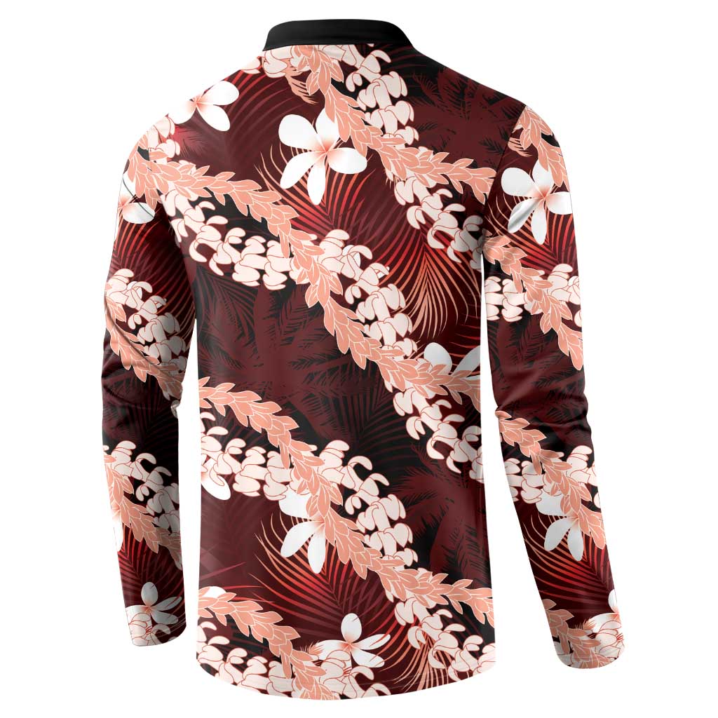 Puakenikeni Maile Lei Button Sweatshirt Frangipani Red Tropical Leaves LT01 - Polynesian Pride