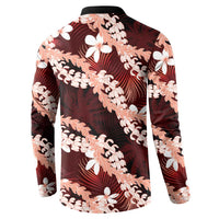 Puakenikeni Maile Lei Button Sweatshirt Frangipani Red Tropical Leaves LT01 - Polynesian Pride