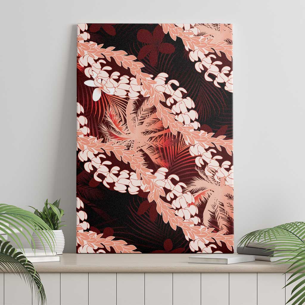 Puakenikeni Maile Lei Canvas Wall Art Frangipani Red Tropical Leaves LT01 - Polynesian Pride