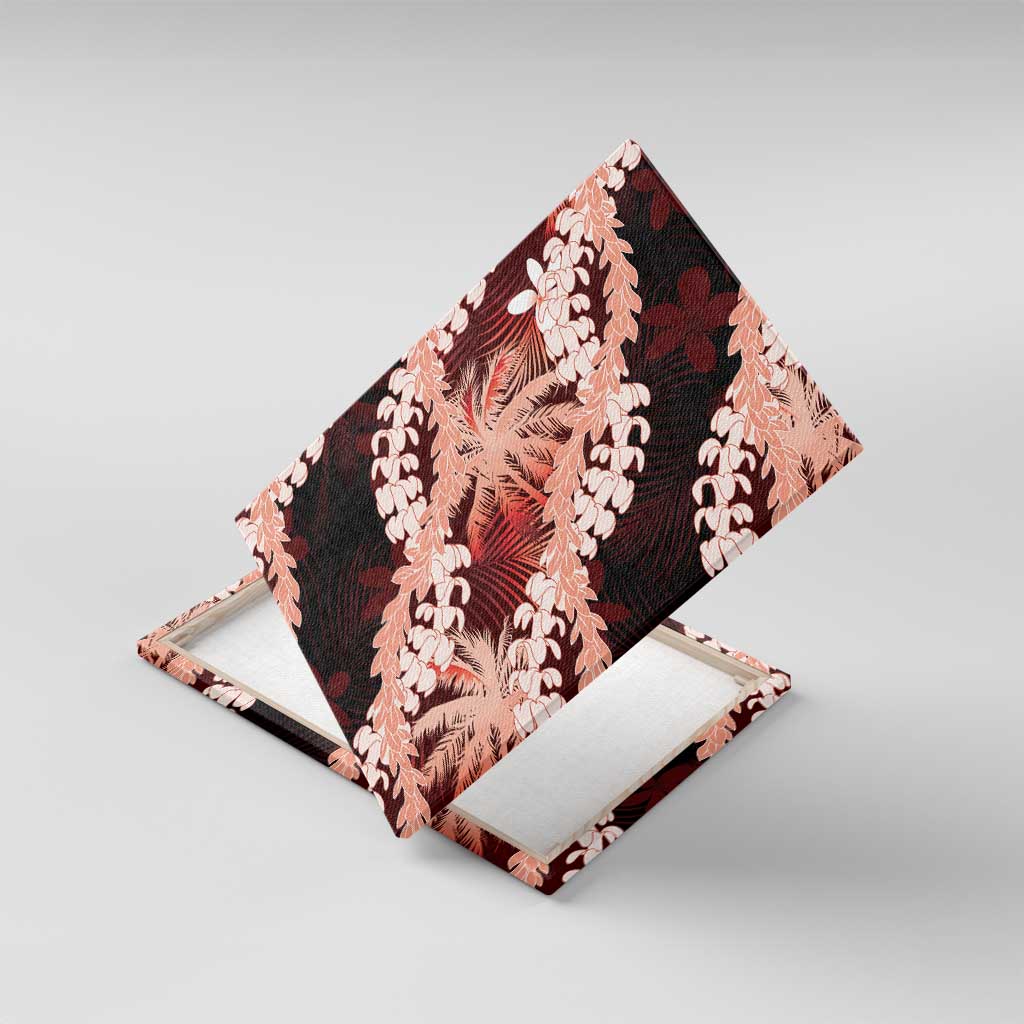 Puakenikeni Maile Lei Canvas Wall Art Frangipani Red Tropical Leaves LT01 With Frame Red - Polynesian Pride