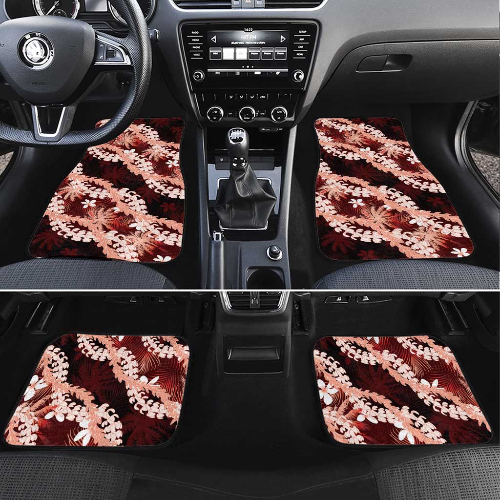 Puakenikeni Maile Lei Car Mats Frangipani Red Tropical Leaves