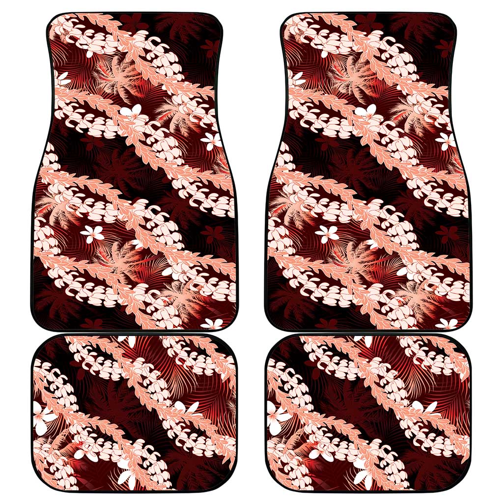 Puakenikeni Maile Lei Car Mats Frangipani Red Tropical Leaves