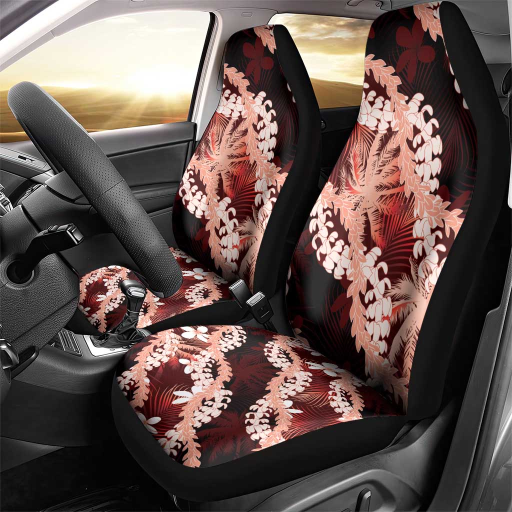 Puakenikeni Maile Lei Car Seat Cover Frangipani Red Tropical Leaves LT01 - Polynesian Pride