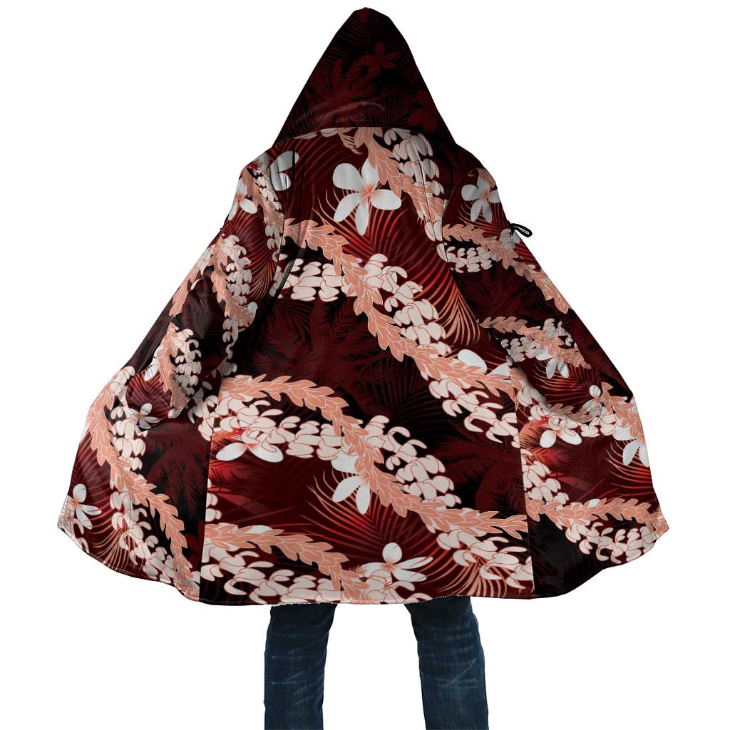 Puakenikeni Maile Lei Cloak Frangipani Red Tropical Leaves LT01 Unisex Red - Polynesian Pride