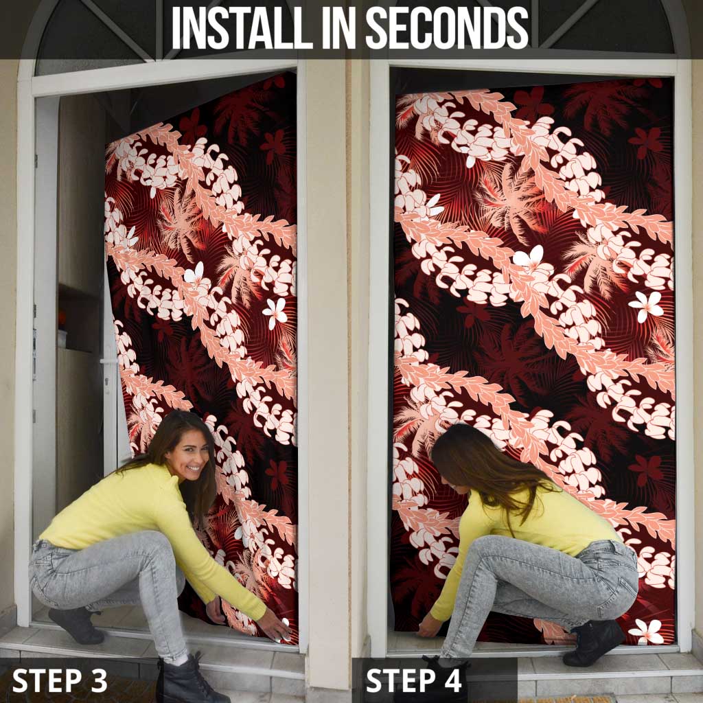 Puakenikeni Maile Lei Door Cover Frangipani Red Tropical Leaves LT01 - Polynesian Pride
