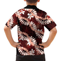 Puakenikeni Maile Lei Family Matching Off The Shoulder Long Sleeve Dress and Hawaiian Shirt Frangipani Red Tropical Leaves