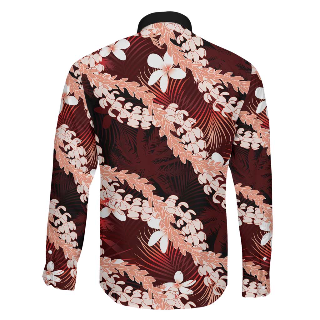 Puakenikeni Maile Lei Family Matching Off Shoulder Short Dress and Hawaiian Shirt Frangipani Red Tropical Leaves