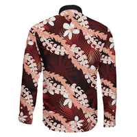 Puakenikeni Maile Lei Family Matching Off Shoulder Short Dress and Hawaiian Shirt Frangipani Red Tropical Leaves