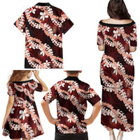Puakenikeni Maile Lei Family Matching Puletasi and Hawaiian Shirt Frangipani Red Tropical Leaves