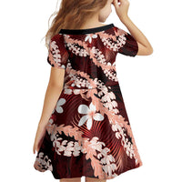 Puakenikeni Maile Lei Family Matching Summer Maxi Dress and Hawaiian Shirt Frangipani Red Tropical Leaves
