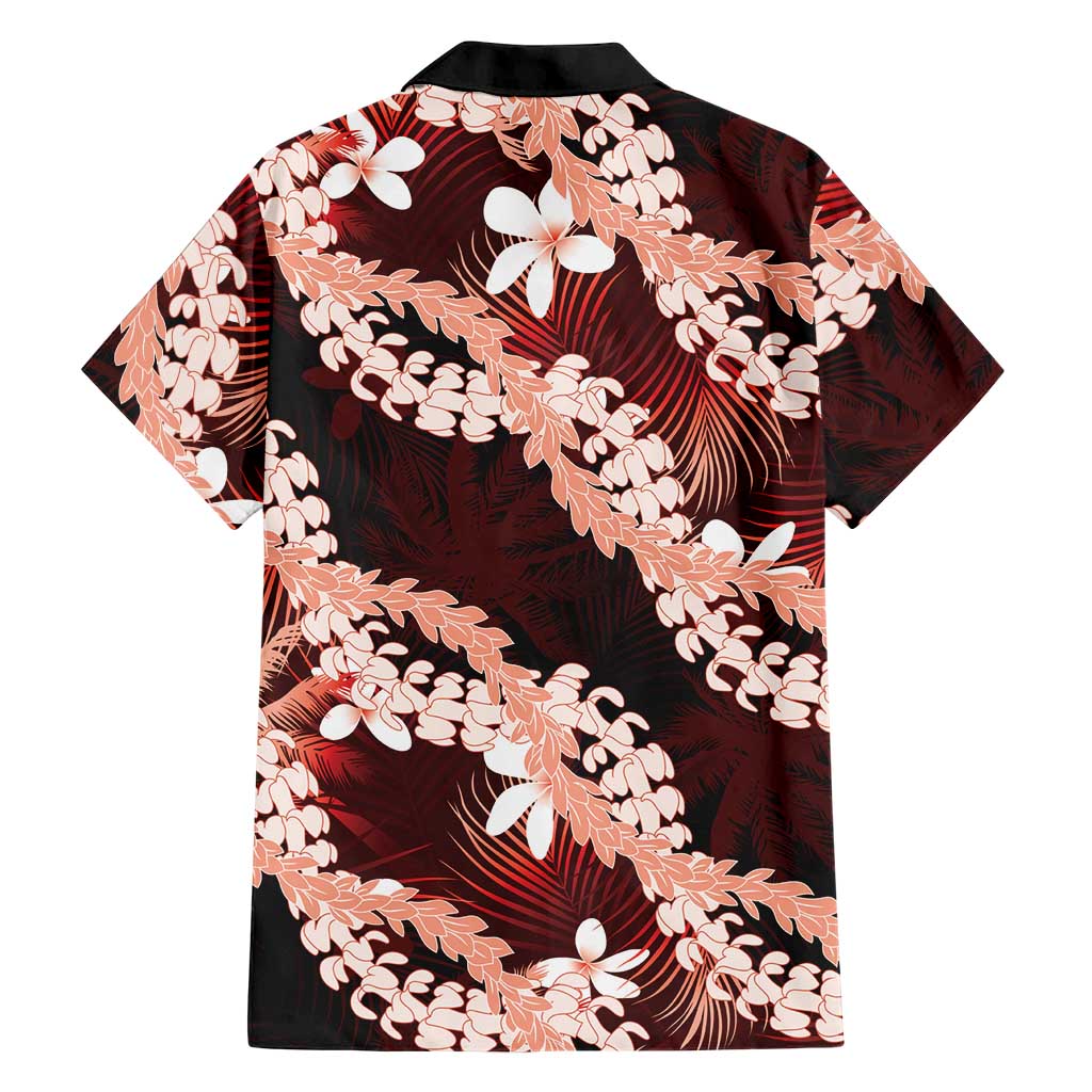 Puakenikeni Maile Lei Family Matching Summer Maxi Dress and Hawaiian Shirt Frangipani Red Tropical Leaves