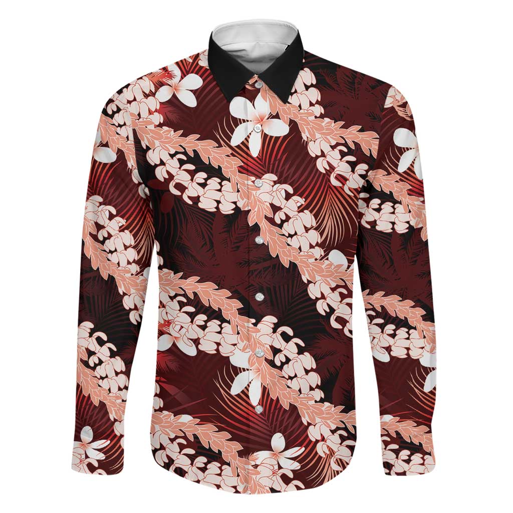 Puakenikeni Maile Lei Family Matching Summer Maxi Dress and Hawaiian Shirt Frangipani Red Tropical Leaves