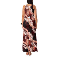 Puakenikeni Maile Lei Family Matching Tank Maxi Dress and Hawaiian Shirt Frangipani Red Tropical Leaves