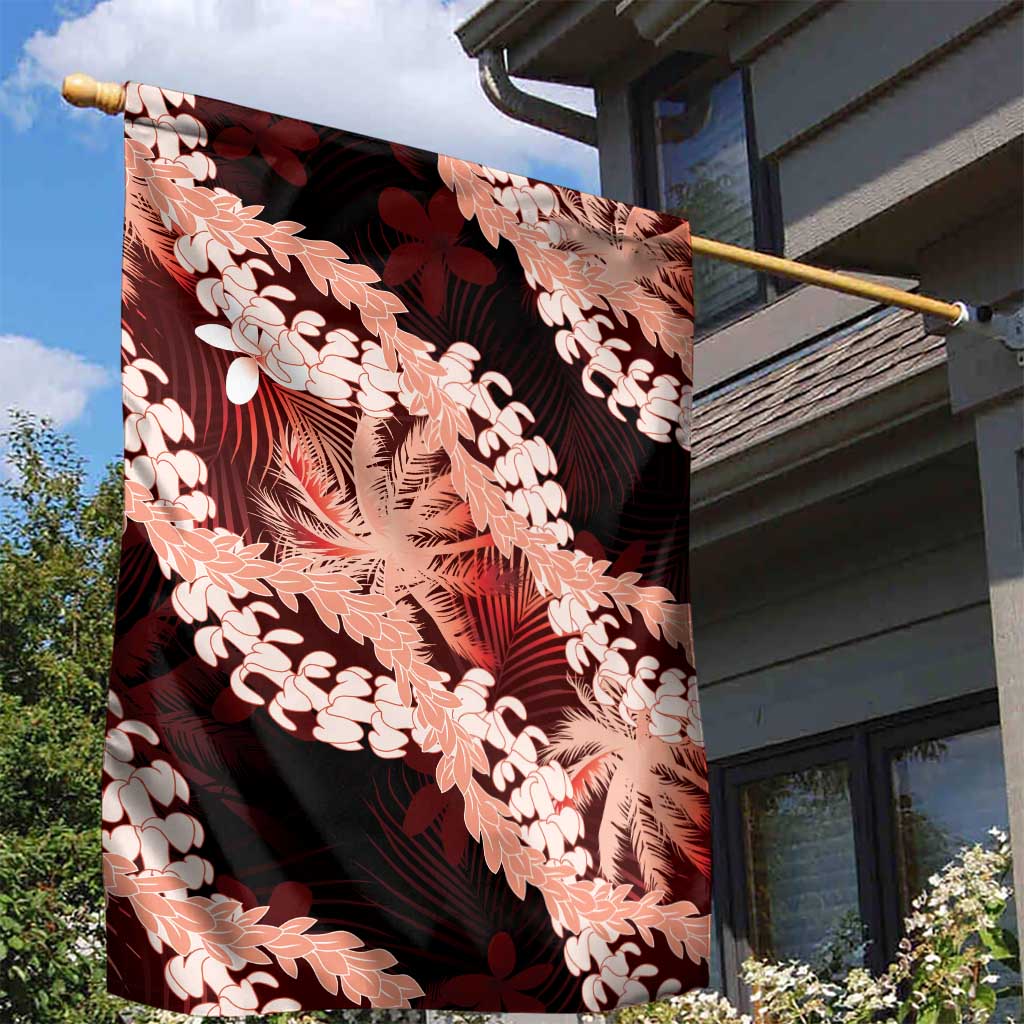 Puakenikeni Maile Lei Garden Flag Frangipani Red Tropical Leaves LT01 - Polynesian Pride