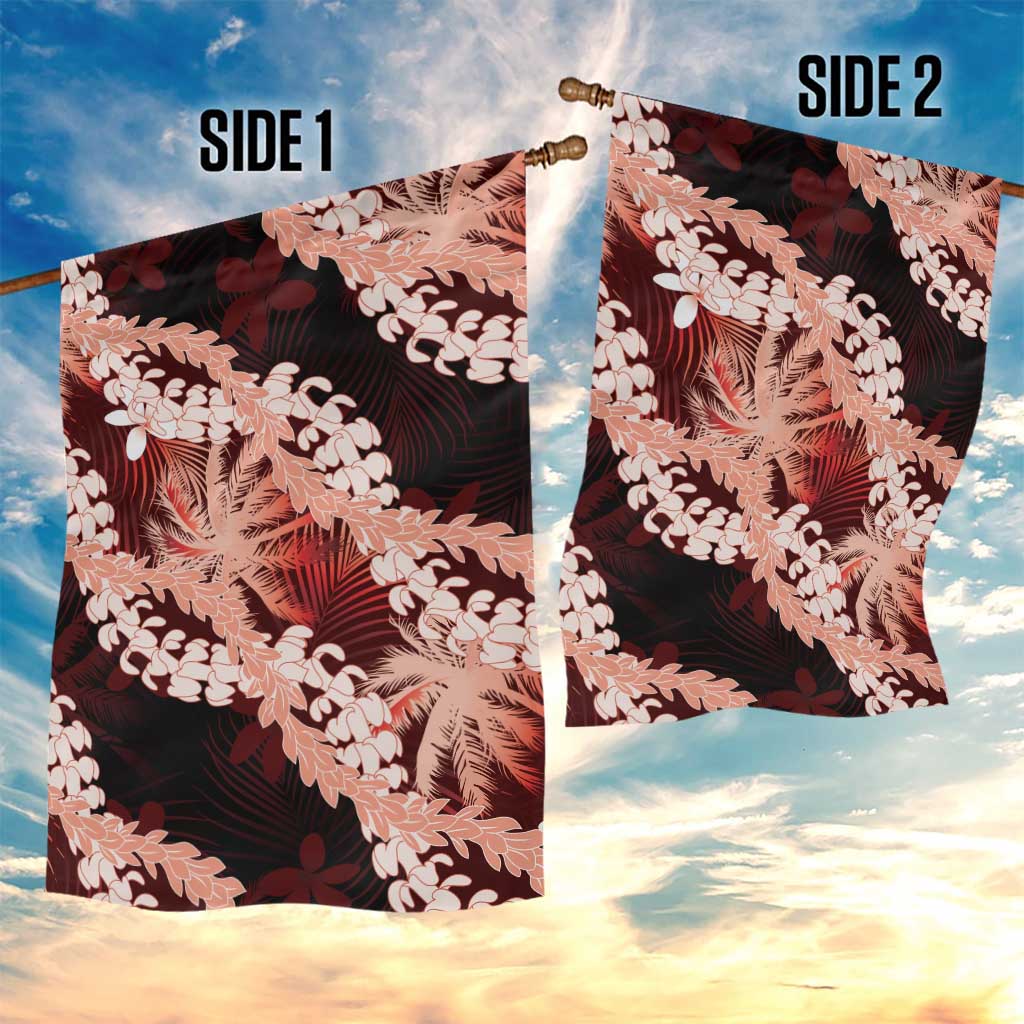 Puakenikeni Maile Lei Garden Flag Frangipani Red Tropical Leaves LT01 - Polynesian Pride