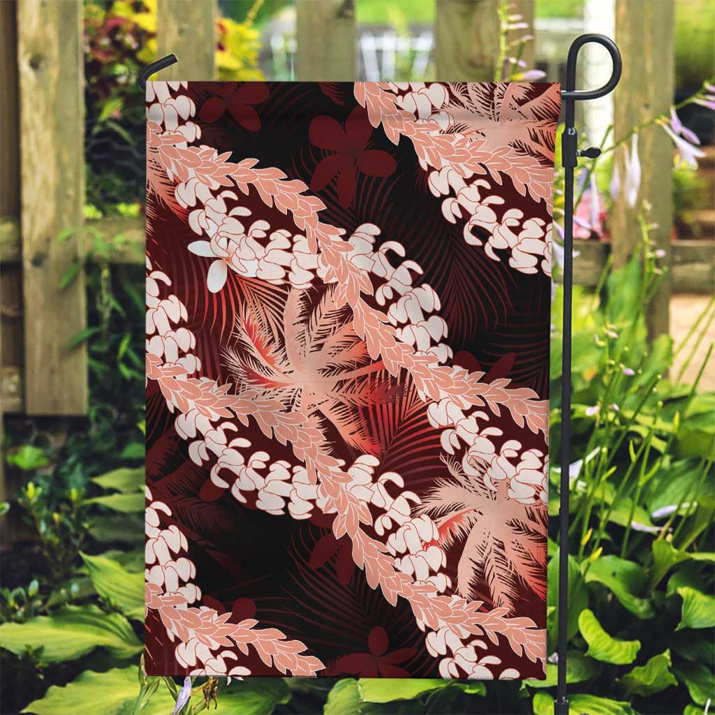 Puakenikeni Maile Lei Garden Flag Frangipani Red Tropical Leaves LT01 Garden Flag Red - Polynesian Pride