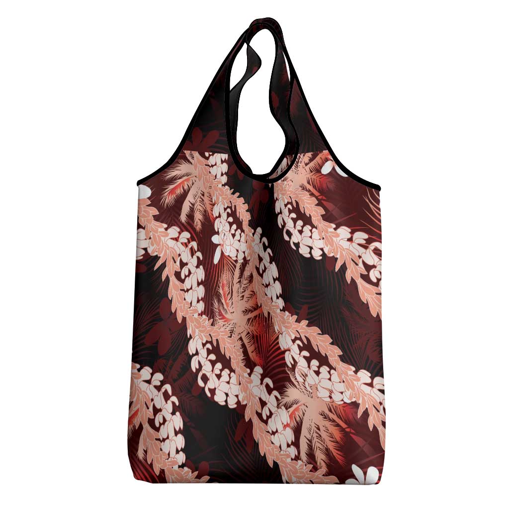 Puakenikeni Maile Lei Grocery Bag Frangipani Red Tropical Leaves LT01 - Polynesian Pride