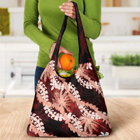 Puakenikeni Maile Lei Grocery Bag Frangipani Red Tropical Leaves LT01 - Polynesian Pride