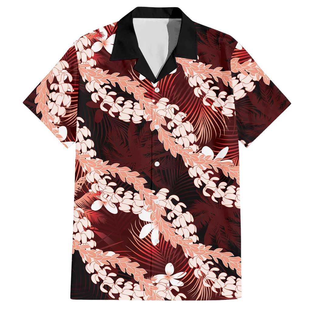 Puakenikeni Maile Lei Hawaiian Shirt Frangipani Red Tropical Leaves LT01 Red - Polynesian Pride
