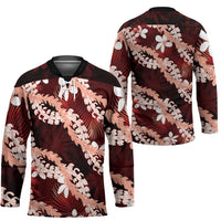 Puakenikeni Maile Lei Hockey Jersey Frangipani Red Tropical Leaves LT01 - Polynesian Pride