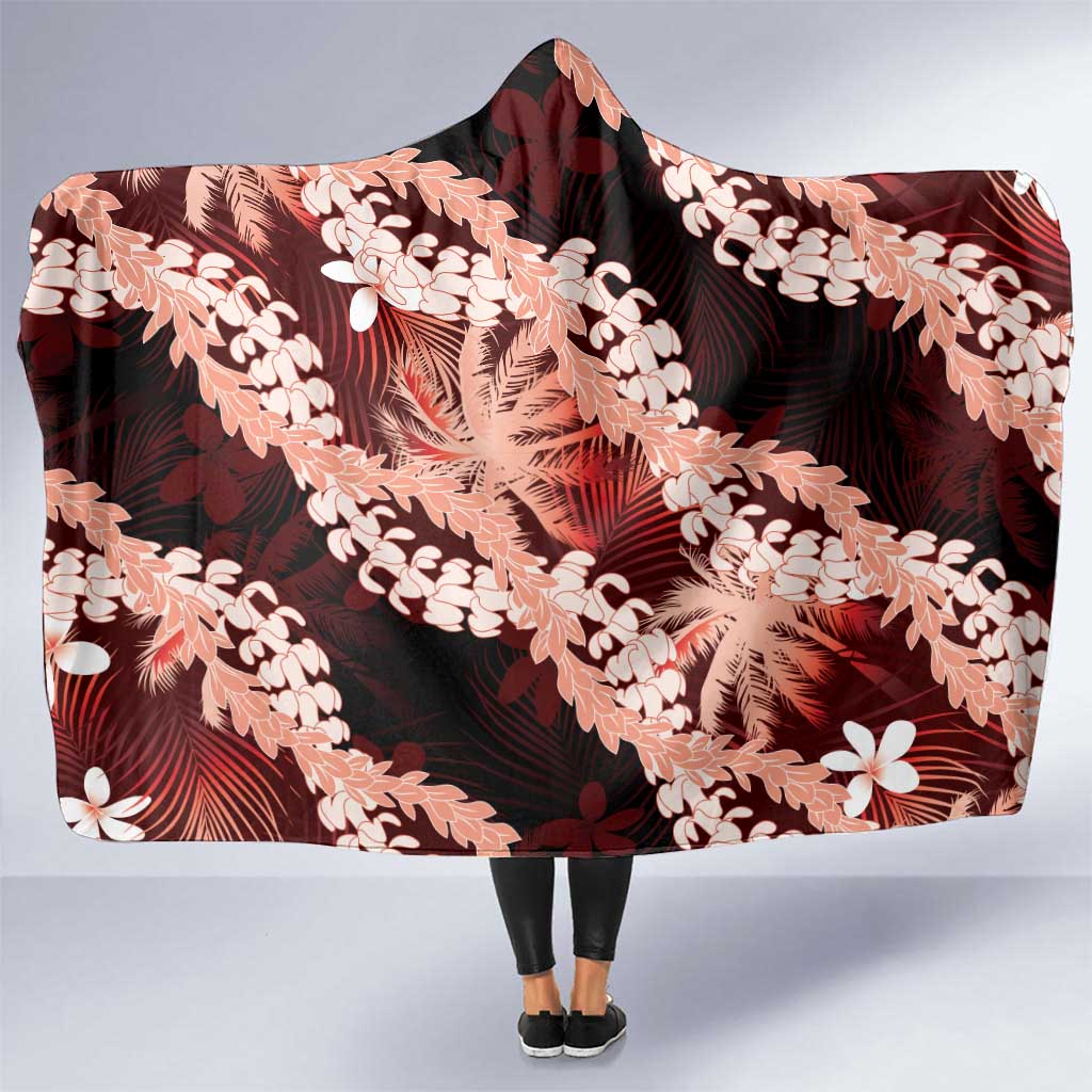 Puakenikeni Maile Lei Hooded Blanket Frangipani Red Tropical Leaves LT01 One Size Red - Polynesian Pride