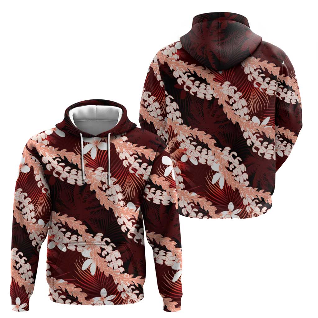 Puakenikeni Maile Lei Hoodie Frangipani Red Tropical Leaves LT01 - Polynesian Pride