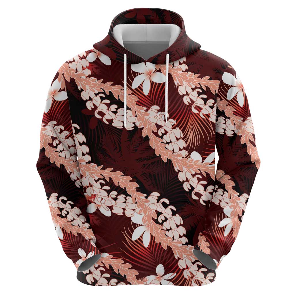 Puakenikeni Maile Lei Hoodie Frangipani Red Tropical Leaves LT01 - Polynesian Pride