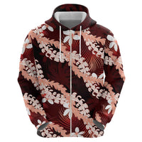 Puakenikeni Maile Lei Hoodie Frangipani Red Tropical Leaves LT01 - Polynesian Pride