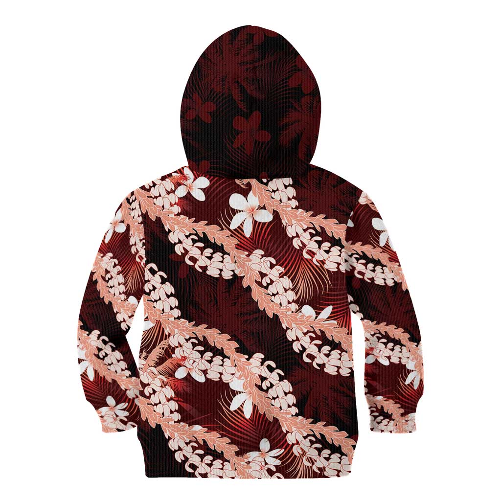 Puakenikeni Maile Lei Kid Hoodie Frangipani Red Tropical Leaves LT01 - Polynesian Pride