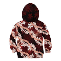 Puakenikeni Maile Lei Kid Hoodie Frangipani Red Tropical Leaves LT01 - Polynesian Pride