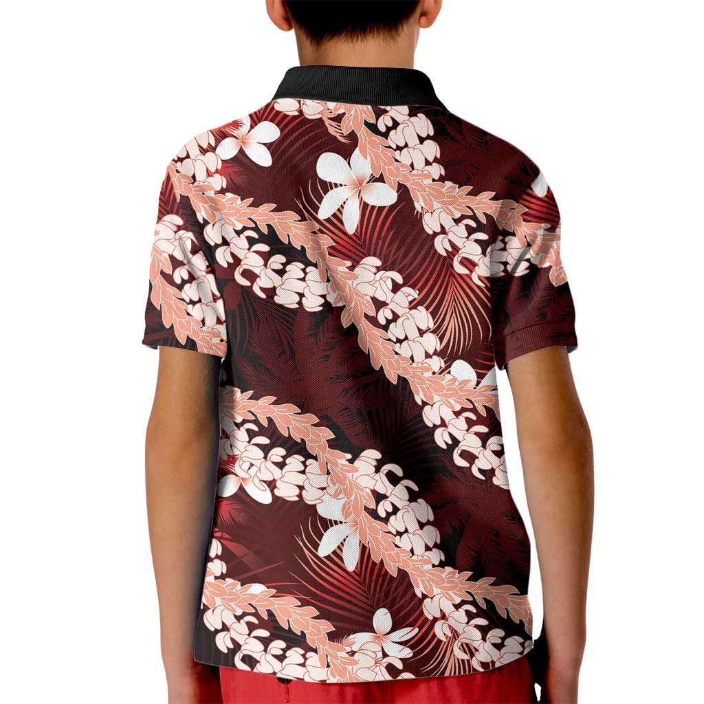 Puakenikeni Maile Lei Kid Polo Shirt Frangipani Red Tropical Leaves LT01 - Polynesian Pride