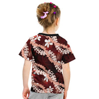 Puakenikeni Maile Lei Kid T Shirt Frangipani Red Tropical Leaves LT01 - Polynesian Pride