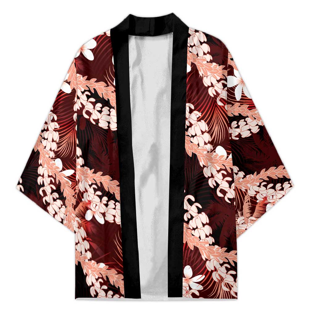 Puakenikeni Maile Lei Kimono Frangipani Red Tropical Leaves LT01 Unisex Red - Polynesian Pride