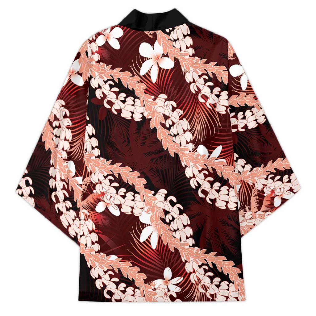 Puakenikeni Maile Lei Kimono Frangipani Red Tropical Leaves LT01 - Polynesian Pride