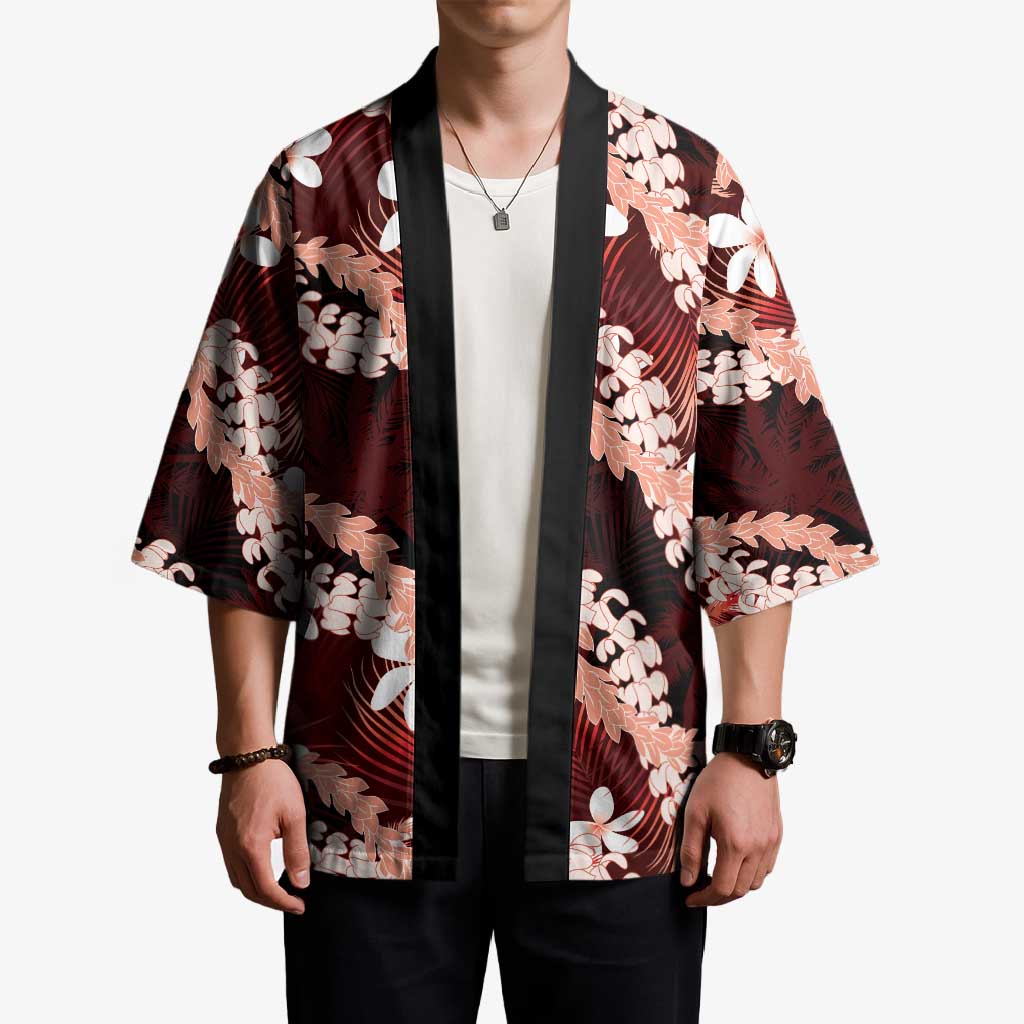 Puakenikeni Maile Lei Kimono Frangipani Red Tropical Leaves LT01 - Polynesian Pride