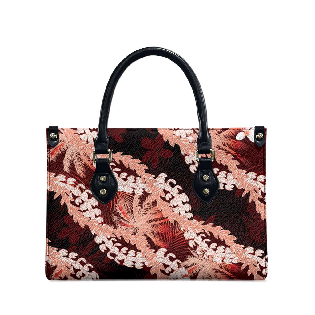 Puakenikeni Maile Lei Leather Bag Frangipani Red Tropical Leaves LT01 - Polynesian Pride