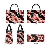 Puakenikeni Maile Lei Leather Bag Frangipani Red Tropical Leaves LT01 - Polynesian Pride