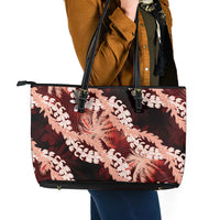 Puakenikeni Maile Lei Leather Tote Bag Frangipani Red Tropical Leaves LT01 - Polynesian Pride