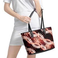 Puakenikeni Maile Lei Leather Tote Bag Frangipani Red Tropical Leaves LT01 - Polynesian Pride