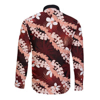 Puakenikeni Maile Lei Long Sleeve Button Shirt Frangipani Red Tropical Leaves LT01 - Polynesian Pride
