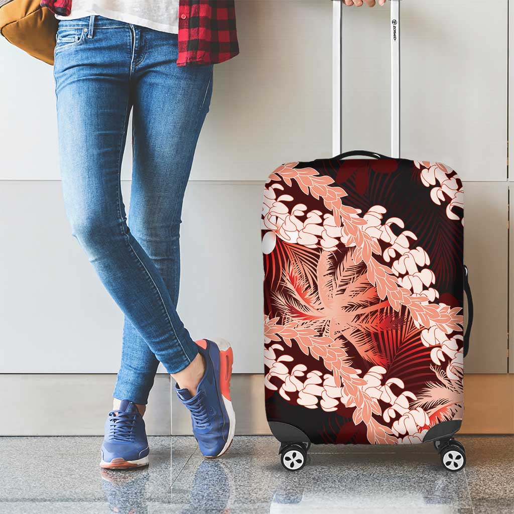 Puakenikeni Maile Lei Luggage Cover Frangipani Red Tropical Leaves LT01 - Polynesian Pride
